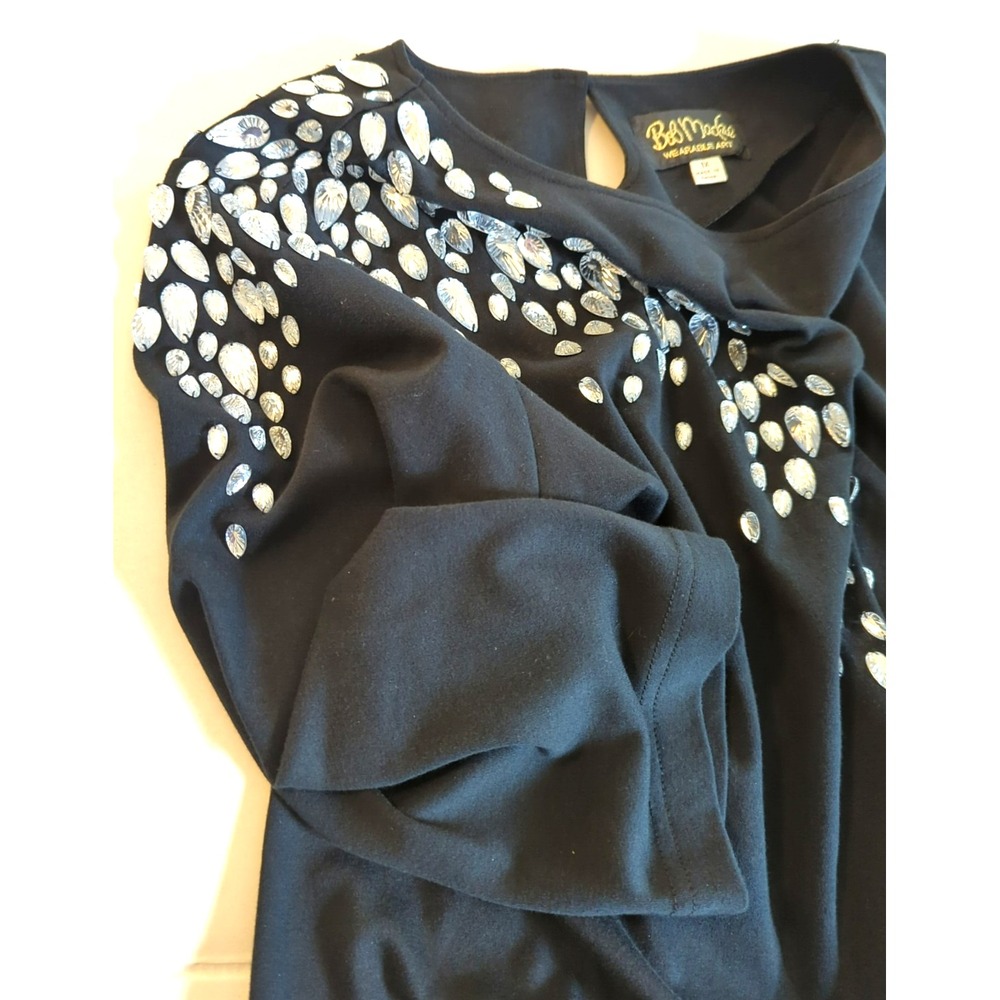 Bob Mackie Wearable Art Top Woman 1X Black Faux Stones Party Cocktail Hour - Picture 5 of 9